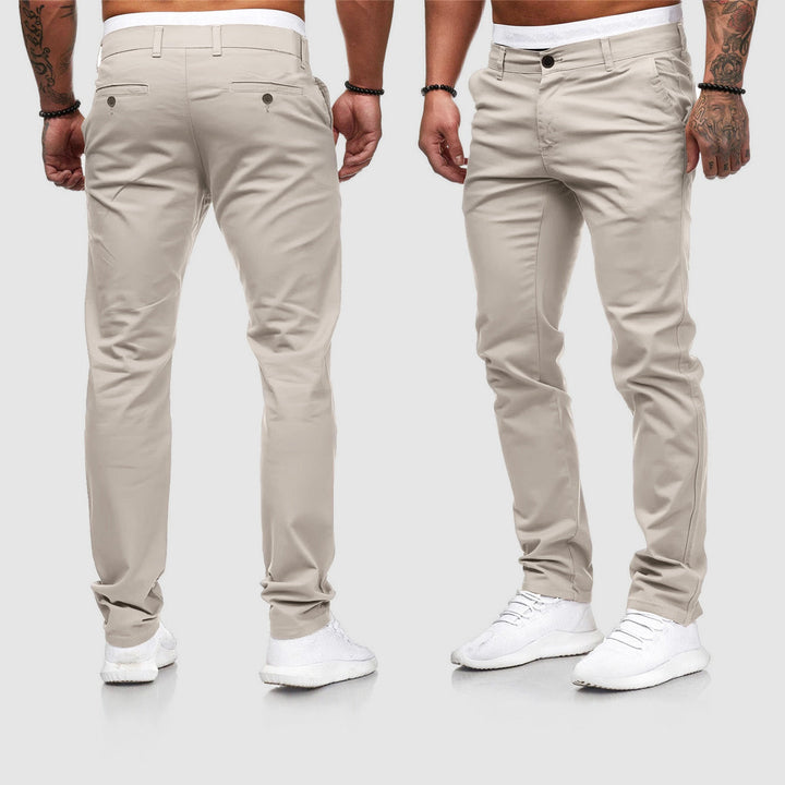 Men's slim fit, straight leg khaki chino pants for smart casual everyday wear.