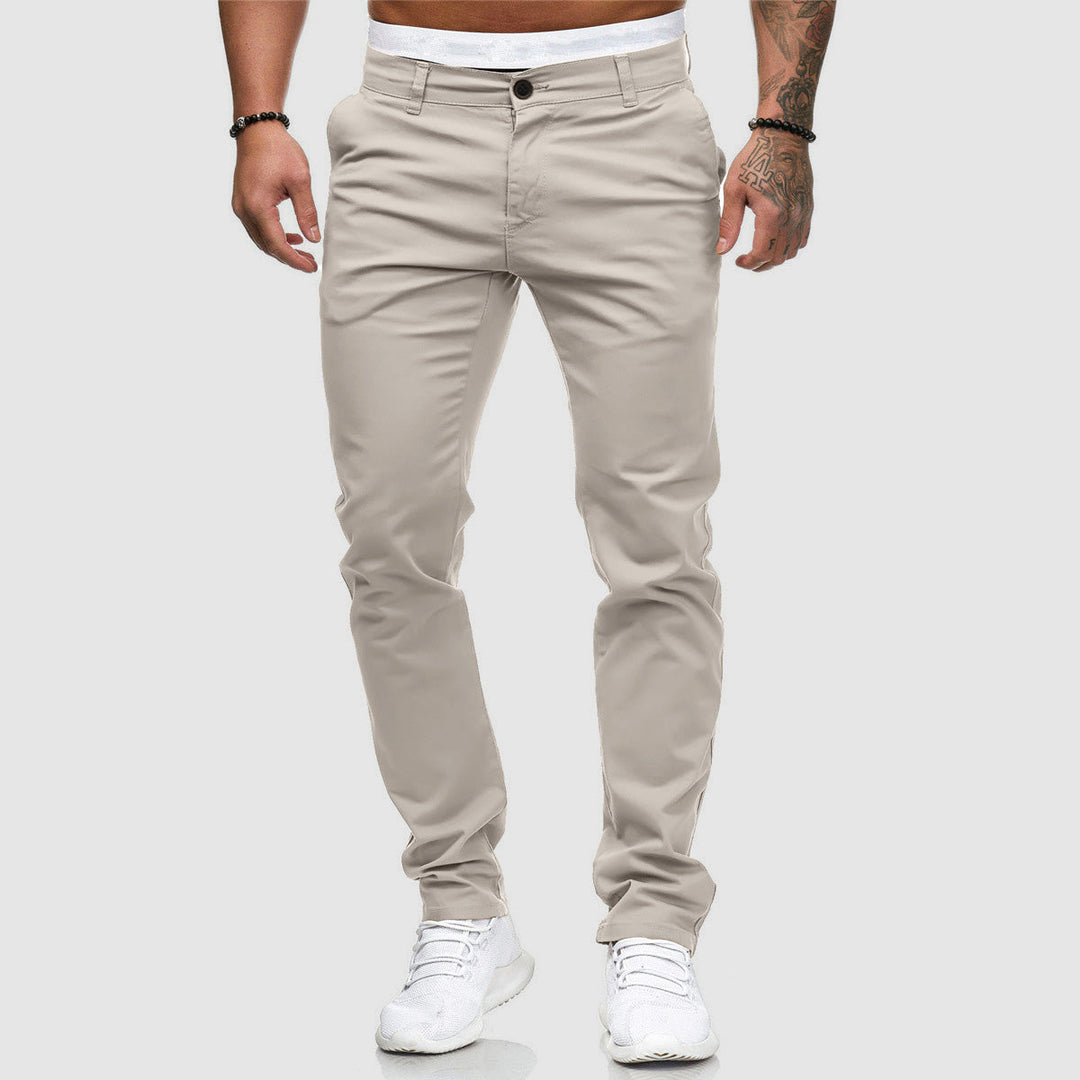 Men's versatile slim fit straight leg khaki chino pants, ideal for casual and smart casual looks.