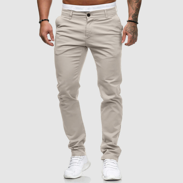 Men's versatile slim fit straight leg khaki chino pants, ideal for casual and smart casual looks.