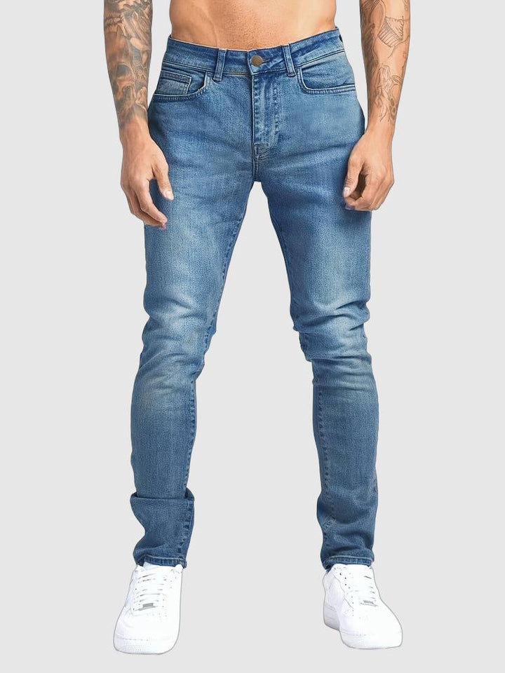 Men's slim fit streetwear jeans. Classic five-pocket design for modern casual fashion. Comfortable and versatile.