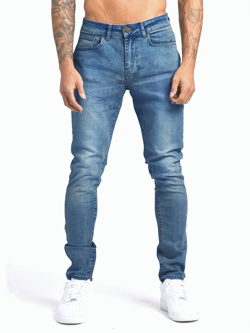 Modern men's slim fit jeans. Streetwear style, five-pocket design. Perfect for casual, comfortable everyday wear.