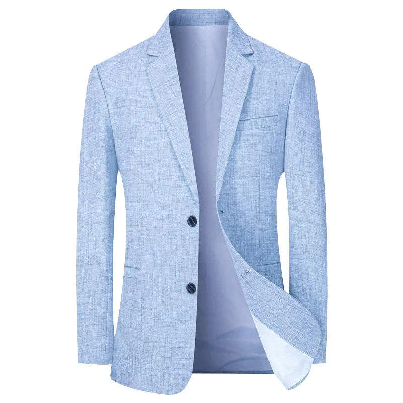 Elegant blue men's slim fit blazer, tailored for business, office wear, or formal occasions. Modern fashion.
