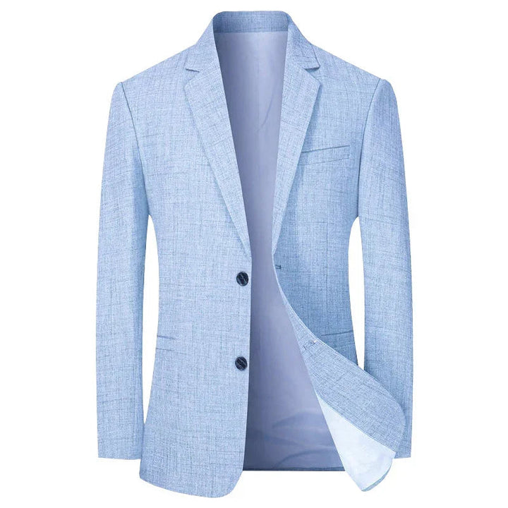 Elegant blue men's slim fit blazer, tailored for business, office wear, or formal occasions. Modern fashion.