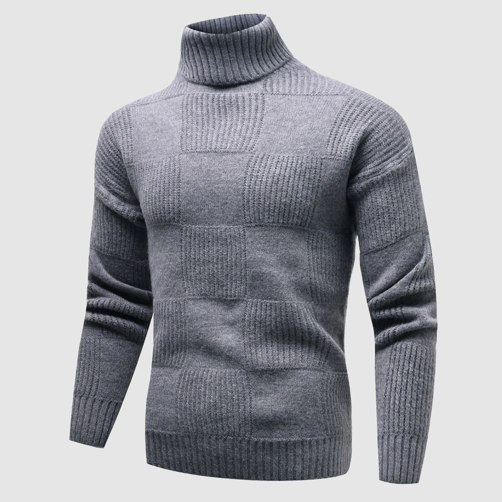 Casual men's textured turtleneck sweater with a sleek slim fit, suitable for year-round fashion.