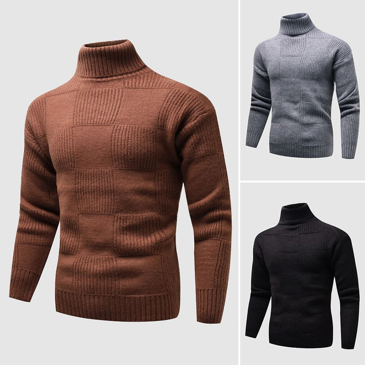 Stylish men's slim fit textured turtleneck sweater, a versatile piece for any contemporary wardrobe.