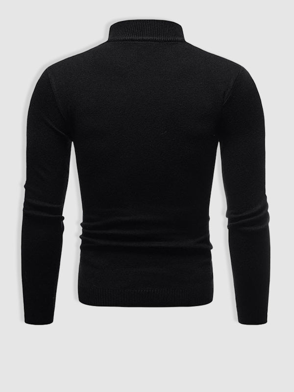 Stylish men's long sleeve turtleneck sweater, showcasing a slim fit ideal for layering.