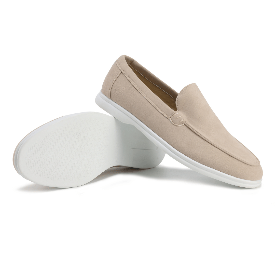 Close-up of texture on men's slip-on casual loafers, highlighting quality and comfort.