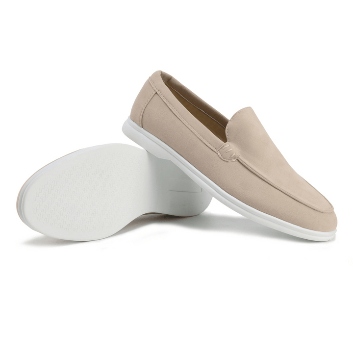 Close-up of texture on men's slip-on casual loafers, highlighting quality and comfort.