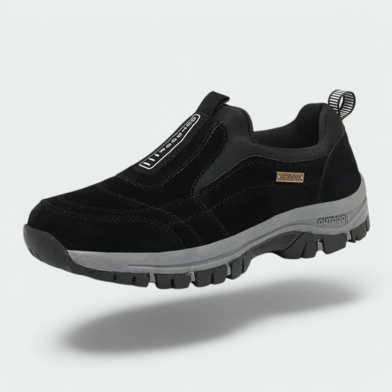 Men's slip-on walking shoes providing cushioned support & easy wear comfort for an active outdoor lifestyle.