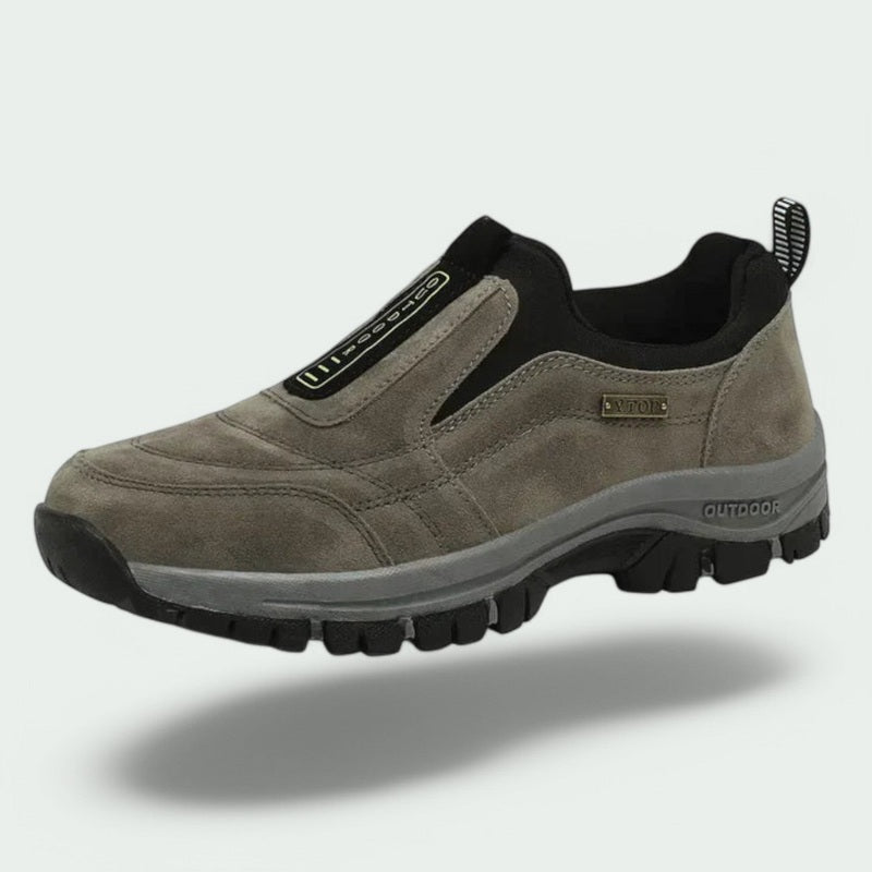 Back view of men's slip-on shoes, designed for ultimate comfort, cushioned support & easy wear for walking.