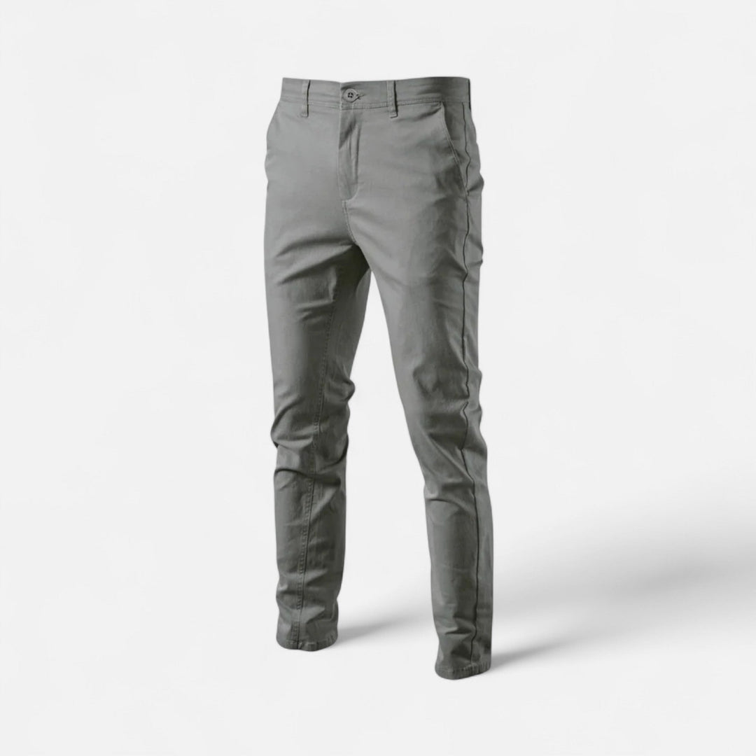 Modern men's smart casual chinos. Tailored fit pants offering comfort & versatility for any occasion.