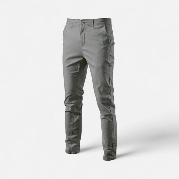 Modern men's smart casual chinos. Tailored fit pants offering comfort & versatility for any occasion.