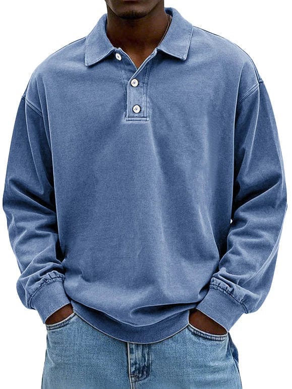 Men's smart casual long sleeve polo in navy, perfect for versatile everyday wear