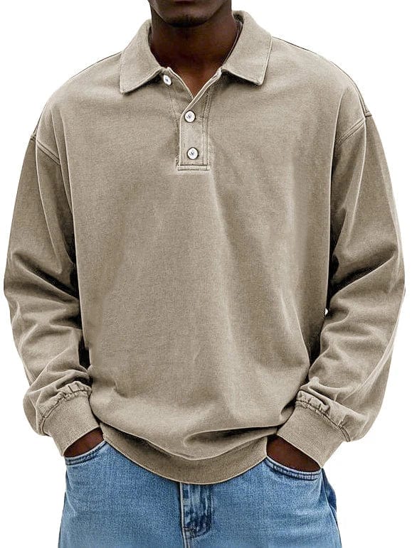 Versatile men's smart casual top, a dark blue long sleeve polo for men