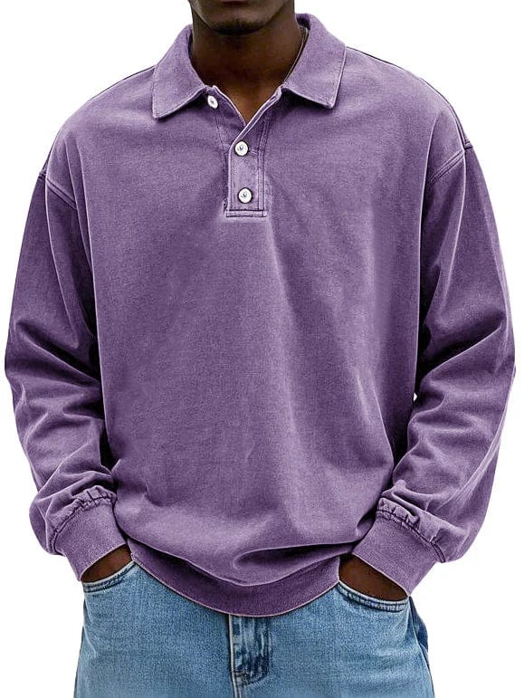 Sophisticated dark long sleeve polo for men, perfect for smart casual occasions
