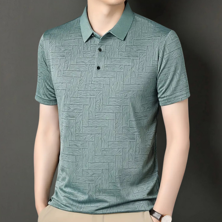 Men's smart casual textured knit polo shirt. Short sleeve, comfortable, versatile for summer & everyday fashion.