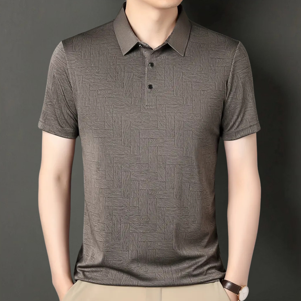 Comfortable men's smart casual textured knit polo shirt. Short sleeve design, perfect for summer wear.