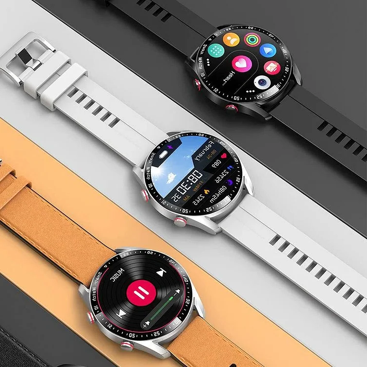 Black men's smartwatch displaying heart rate, blood pressure, & oxygen levels.