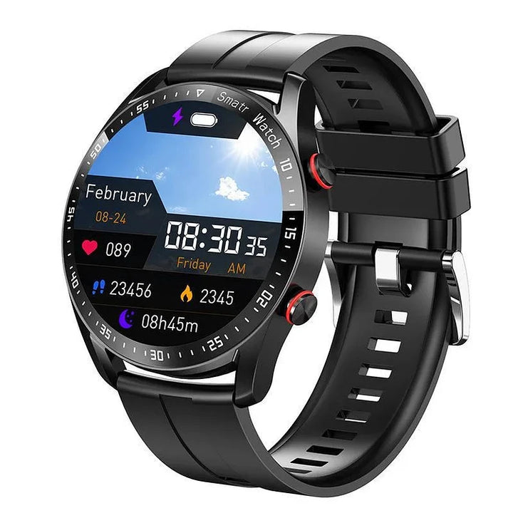 Close-up of men's health tracker watch face showing blood oxygen saturation.