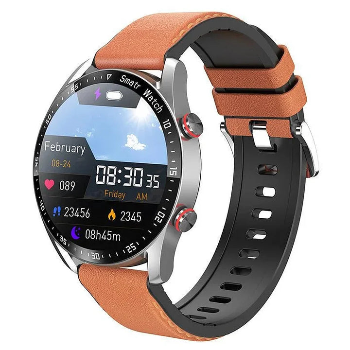 Durable men's smartwatch, perfect for sports & monitoring vital health stats.
