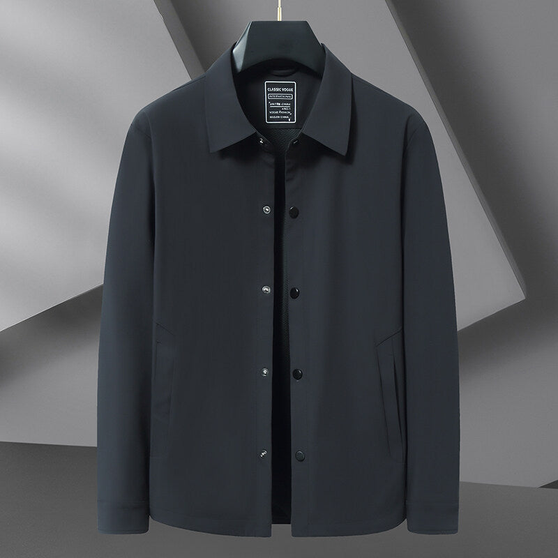 Comfortable men's snap front shirt jacket. Everyday style collared outerwear, perfect for spring/fall layering.