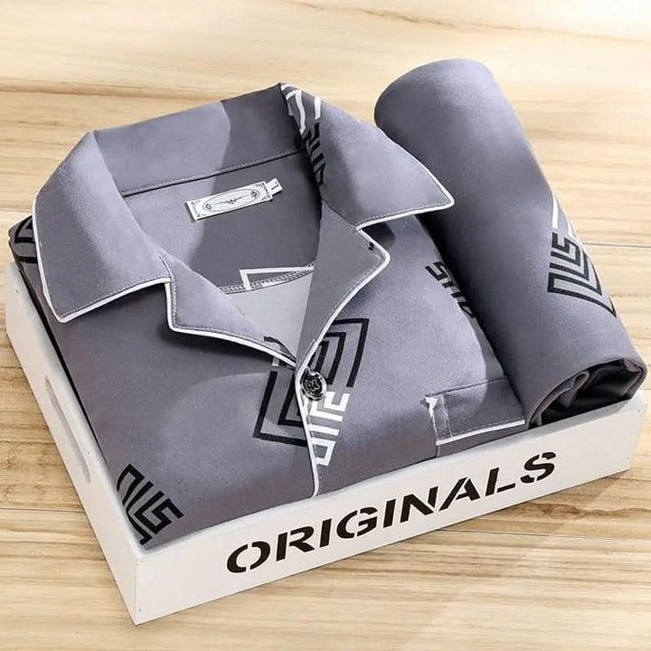 Smooth, soft texture of the men's breathable pajama set fabric, promising luxurious all-night comfort.