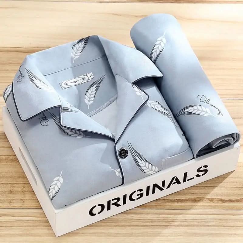 Close-up of the soft, breathable fabric of men's button-up pajama set, ensuring ultimate comfort & relaxation.