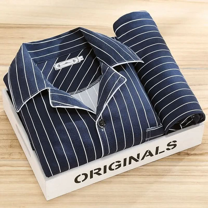 Men's comfortable button-up pajama set in a relaxed fit, versatile sleepwear and loungewear for daily comfort.