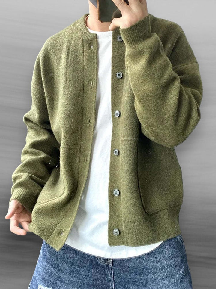Comfortable men's soft button-front cardigan sweater. Relaxed fit, long sleeve, great for layering & everyday outfits.