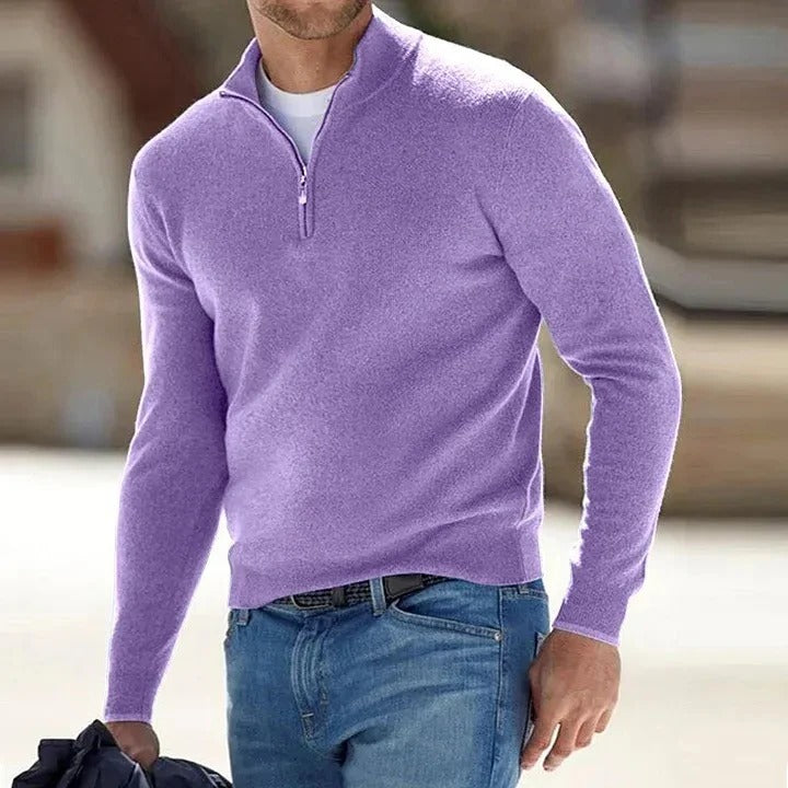 Classic warm men's cashmere sweater with long sleeves, luxurious and soft.