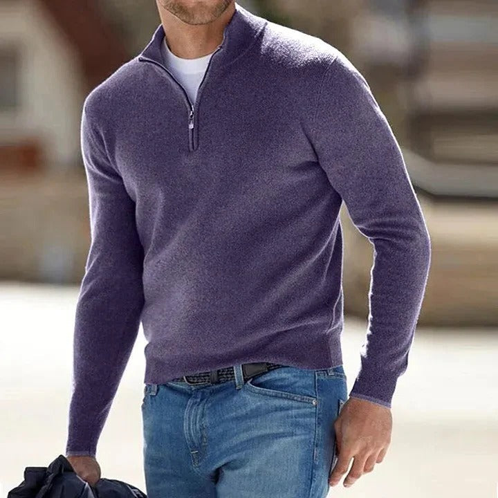 Premium men's cashmere long-sleeve sweater, soft, elegant & timeless style.