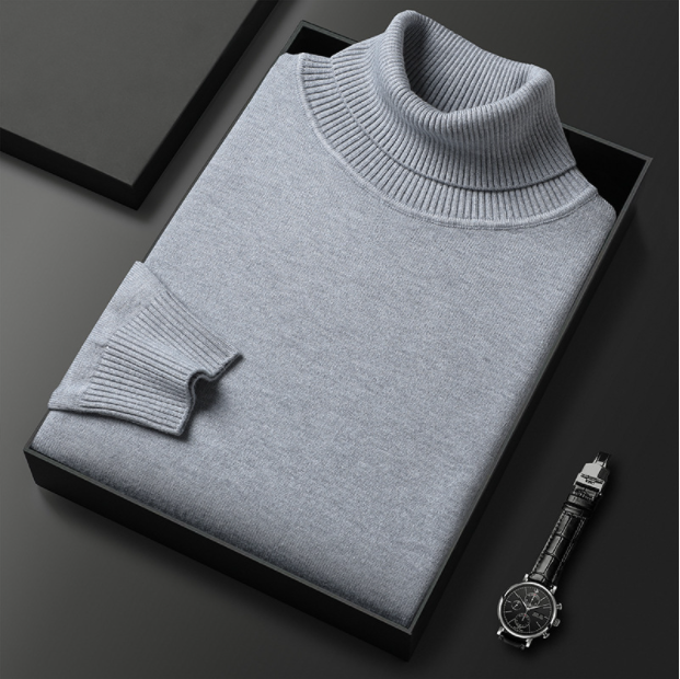 Versatile men's solid brown turtleneck sweater, suitable for both casual and dressier outfits
