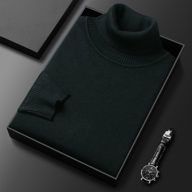 Men's solid green turtleneck sweater, a trendy choice for spring fashion and casual wear