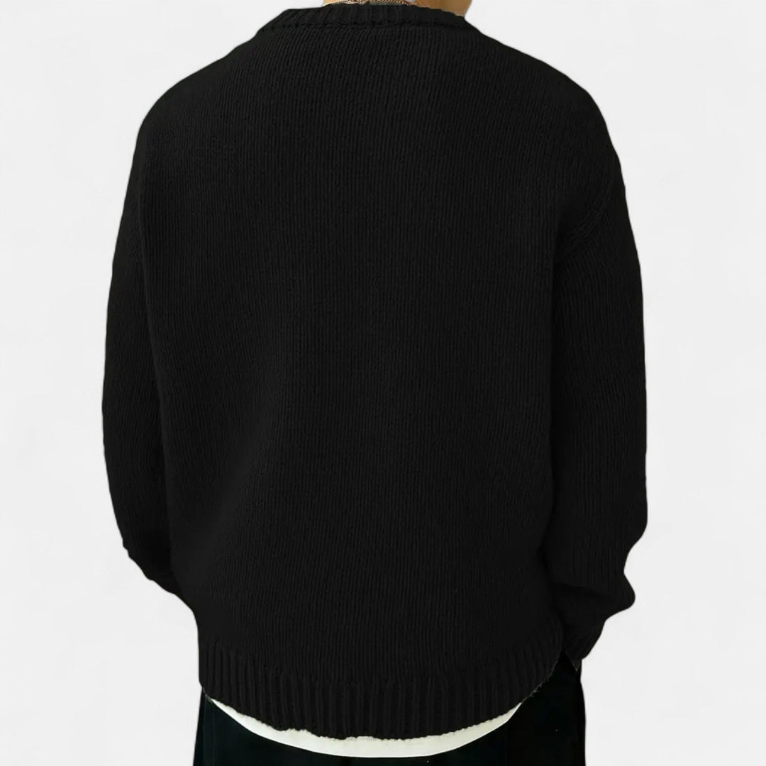 Cozy men's solid crew neck pullover sweater, comfortable and trendy for everyday fall & winter fashion.