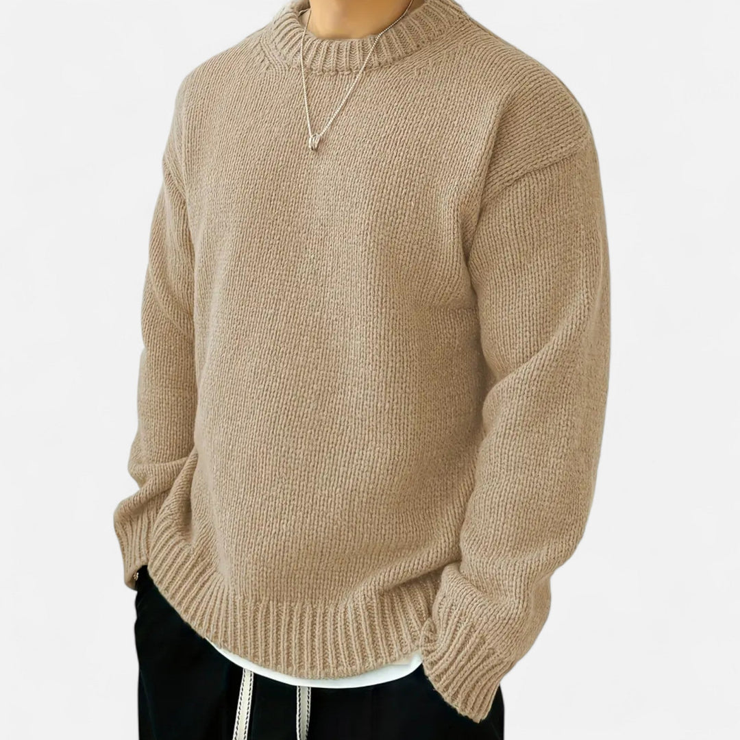 Stylish men's solid color crew neck pullover sweater, great for office, outings, or everyday elegance.