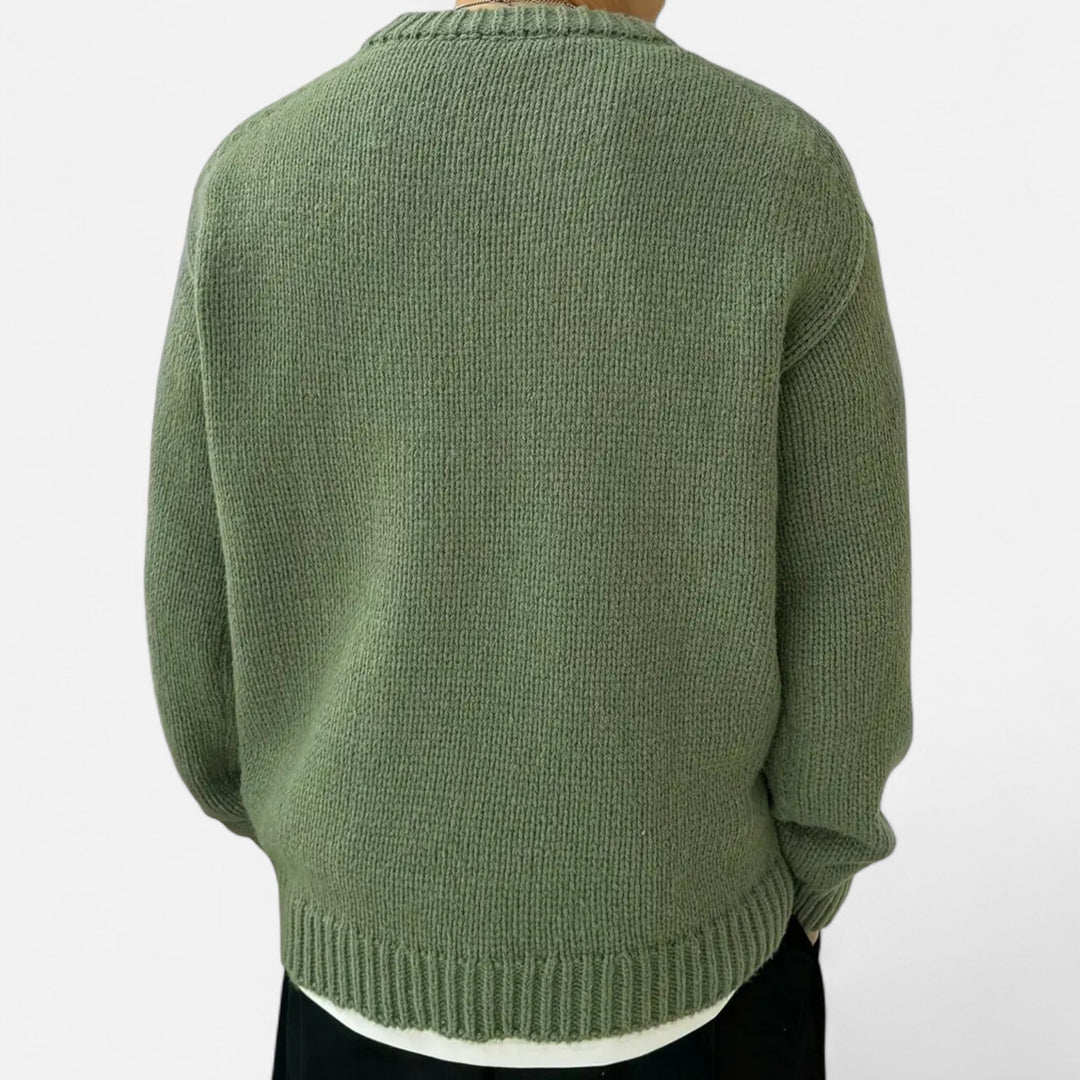 Smart casual men's solid crew neck pullover sweater, perfect for a polished everyday look in fall/winter.