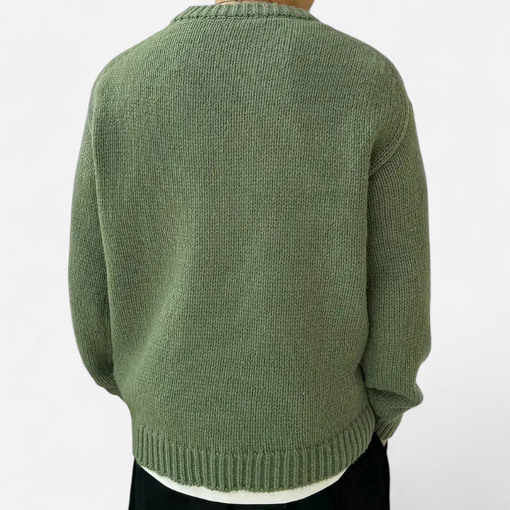 Smart casual men's solid crew neck pullover sweater, perfect for a polished everyday look in fall/winter.