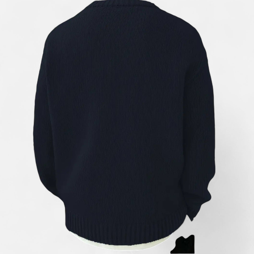 Men's crew neck pullover sweater in a solid color, an essential versatile top for fall & winter style.
