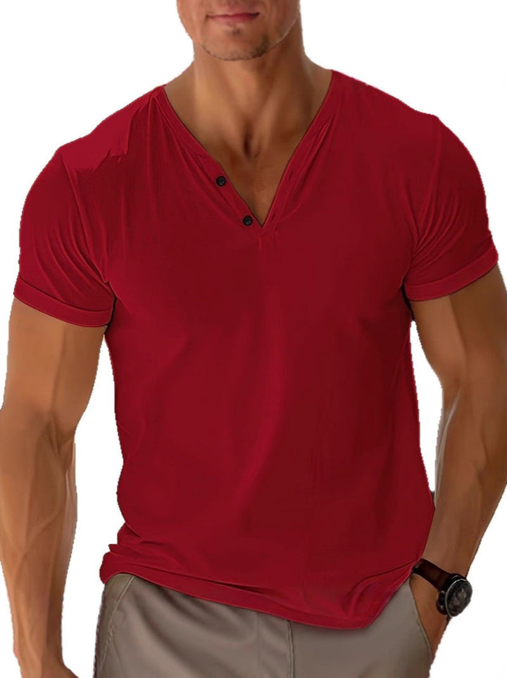 Solid forest green men's short sleeve v-neck t-shirt, a versatile casual comfort top