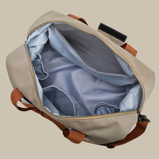 Close-up of Oxford fabric texture on a men's spacious travel duffel bag