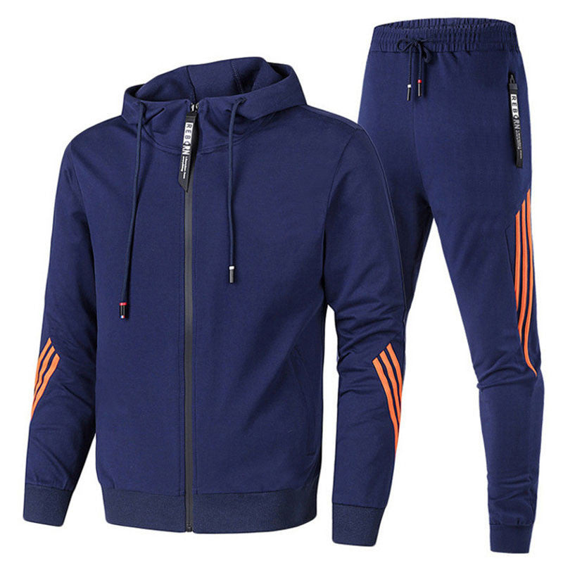 Stylish men's jogging suit in grey, perfect for running & gym. Comfortable active wear for spring & fall fashion.