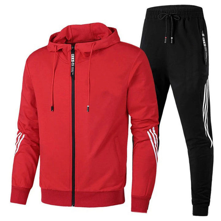 Men's versatile tracksuit set, ideal for fall/spring fashion. Comfortable athletic wear, great for running or casual outings.