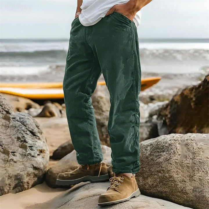 Men's straight leg ribbed casual trousers in a versatile color, offering effortless style & comfort for everyday wear.