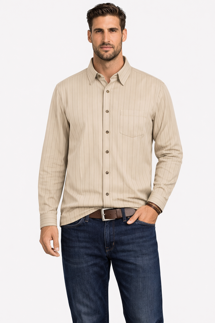 Men's striped long sleeve formal shirt, button-down, ideal for business wear & office. Tailored fit.