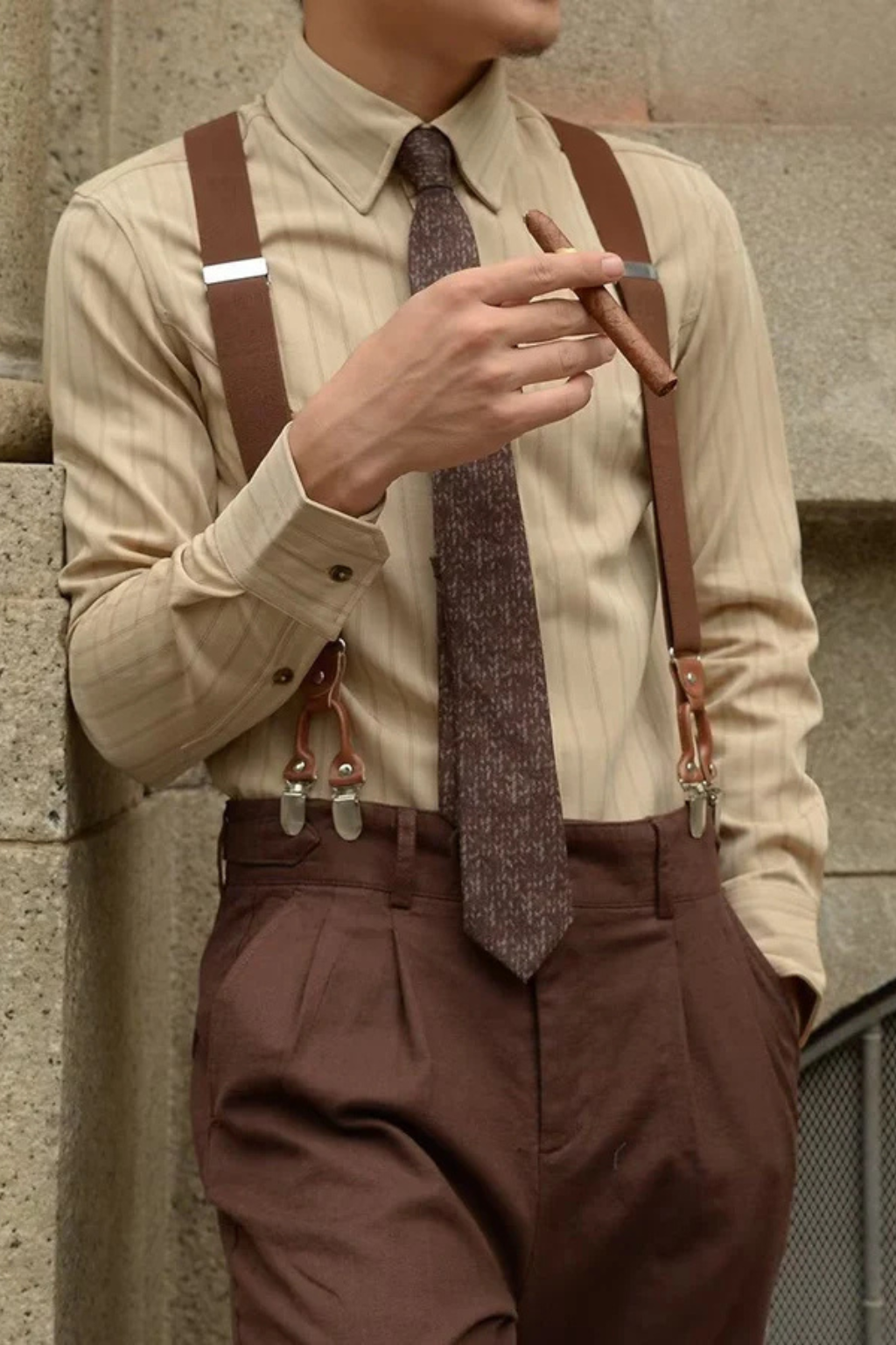 Stylish men's striped button-down shirt, long sleeve. Great for office wear, formal occasions & smart casual looks.