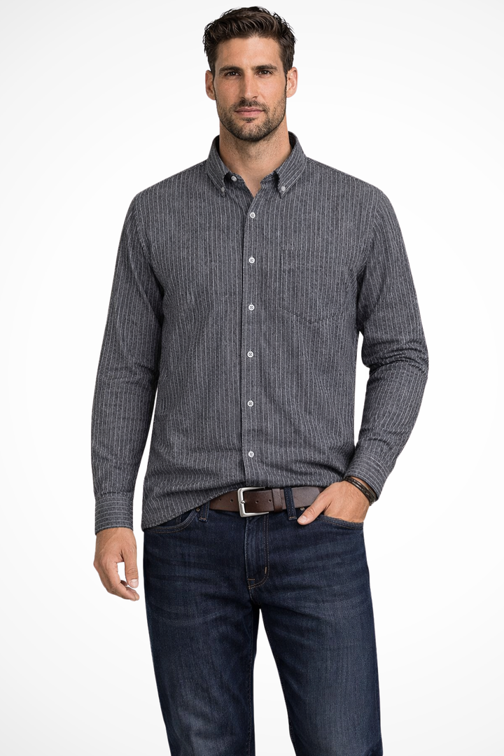 High-quality men's striped formal shirt, long sleeve, button-down. Perfect professional office wear for men.