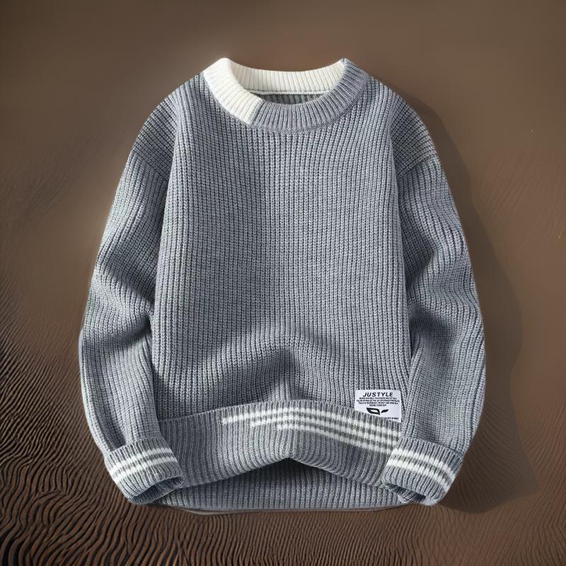 Stylish men's relaxed fit striped crewneck sweater. Perfect layering piece for casual fall and winter outfits.