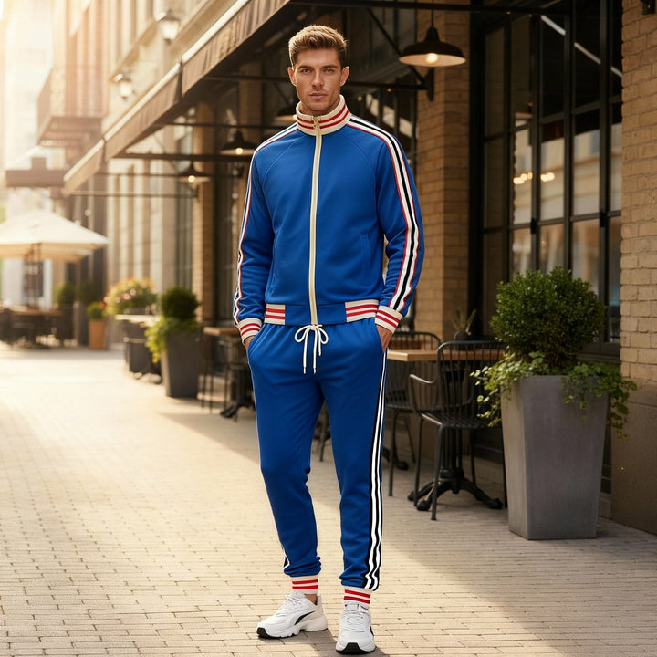Stylish men's striped activewear set, perfect for casual wear, loungewear, or gym sessions.