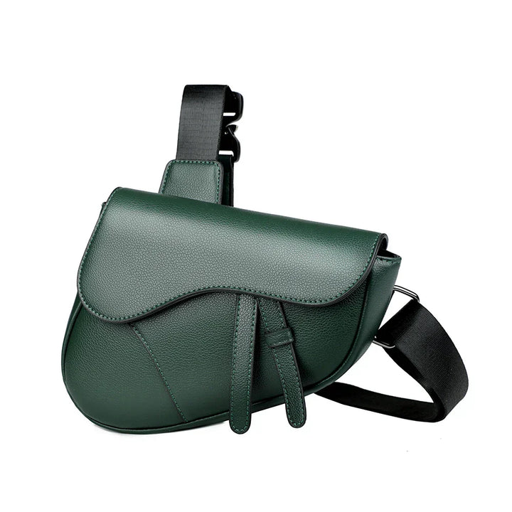 Sleek men's structured saddle crossbody bag with an adjustable strap, ideal for urban commuting.