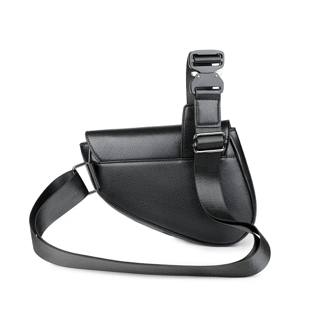 Modern men's structured crossbody bag, a daily essential with adjustable strap for hands-free convenience.